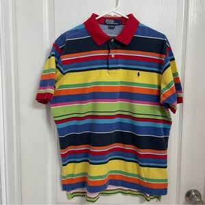 Ralph Lauren VINTAGE 1990’s Rare Vibrant Striped Polo Shirt Preppy Iconic Large